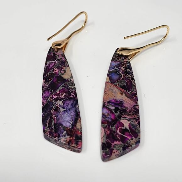Gold Purple Jasper Boho Earrings - Picture 5 of 5